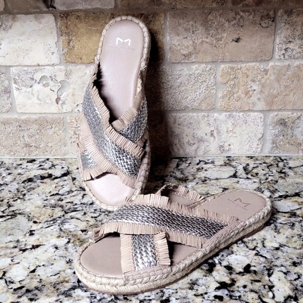 Marc Fisher Beige and Silver Braided Espadrille Slide Sandals - Picture 2 of 10